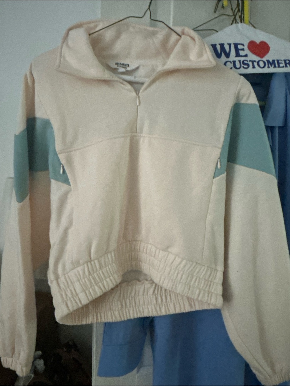XS BB Dakota Women’s Quarter-Zip Pullover Top - Cream with Teal Accents